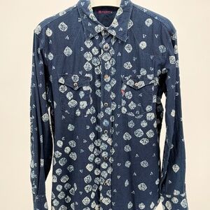 R by 45rpm Indigo Discharge Pearl Snap Shirt